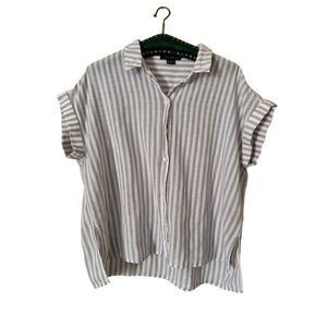 Sanctuary Striped Boxy Top Large Short Sleeve Purple & White Striped Button Up S